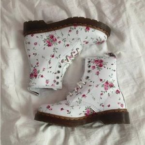 Dr. Martens white floral 8 hole boots